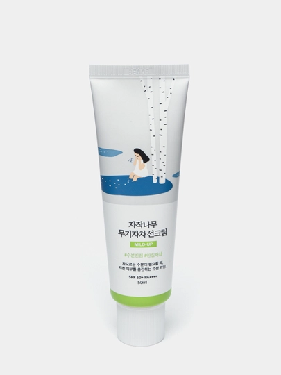 Успокаивающий СПФ крем для жирной кожи Round Lab Birch Juice Moisturizing Mild-Up, 50 мл - 