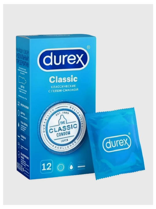 Prezervativlar Durex Classic, klassik, 12 dona