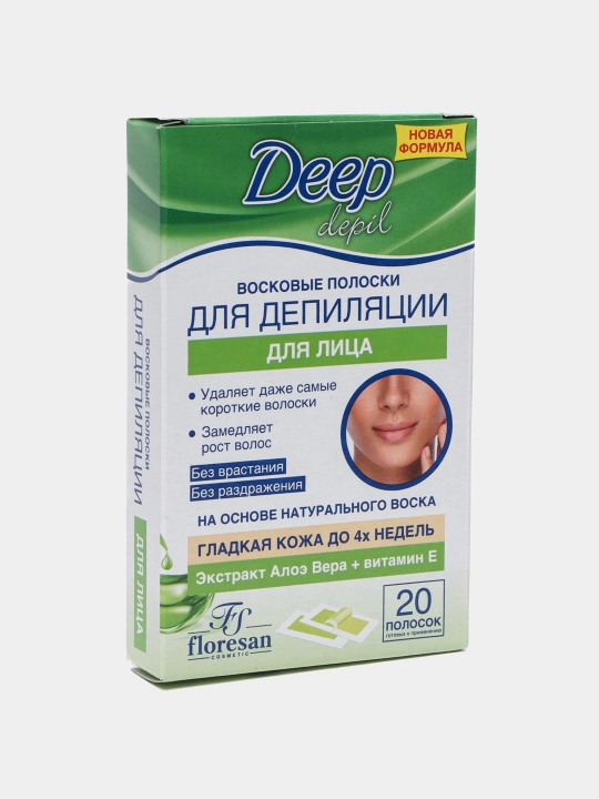 Восковые полоски Floresan deep depil для депиляции лица с алоэ вера, 20 полосок