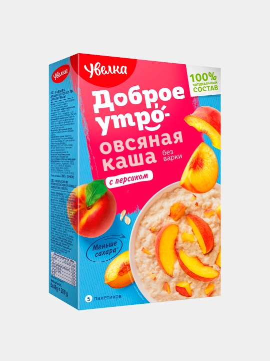 Tez tayyorlanadigan suli bo'tqasi Uvelka shaftoli, 5х40 g, 200 g - 