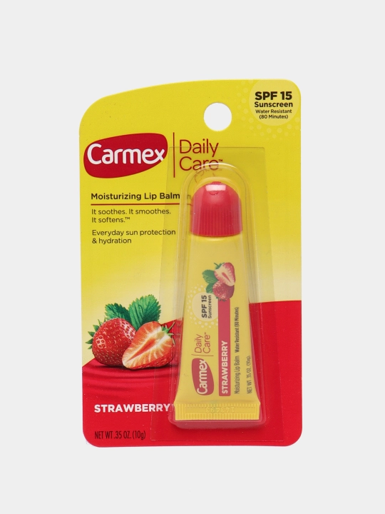 Lablar uchun namlovchi balzam Carmex SPF 15 tyubik, qulupnay, 10 g - 