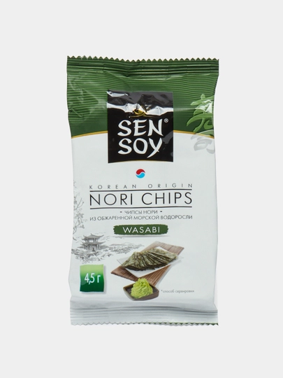 Чипсы-нори из морской водоросли Sen Soy Wasabi, 4.5 г — РЕМУЛАД-WASABI