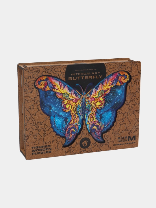 Yog'och pazl Unidragon "Intergalaxy butterfly" M, 32 * 23 sm, 199 element