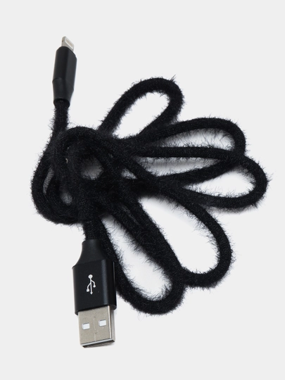Кабель 2E USB-A - Lightning Fur, 1м, Black 2E-CCLAC-Black - 