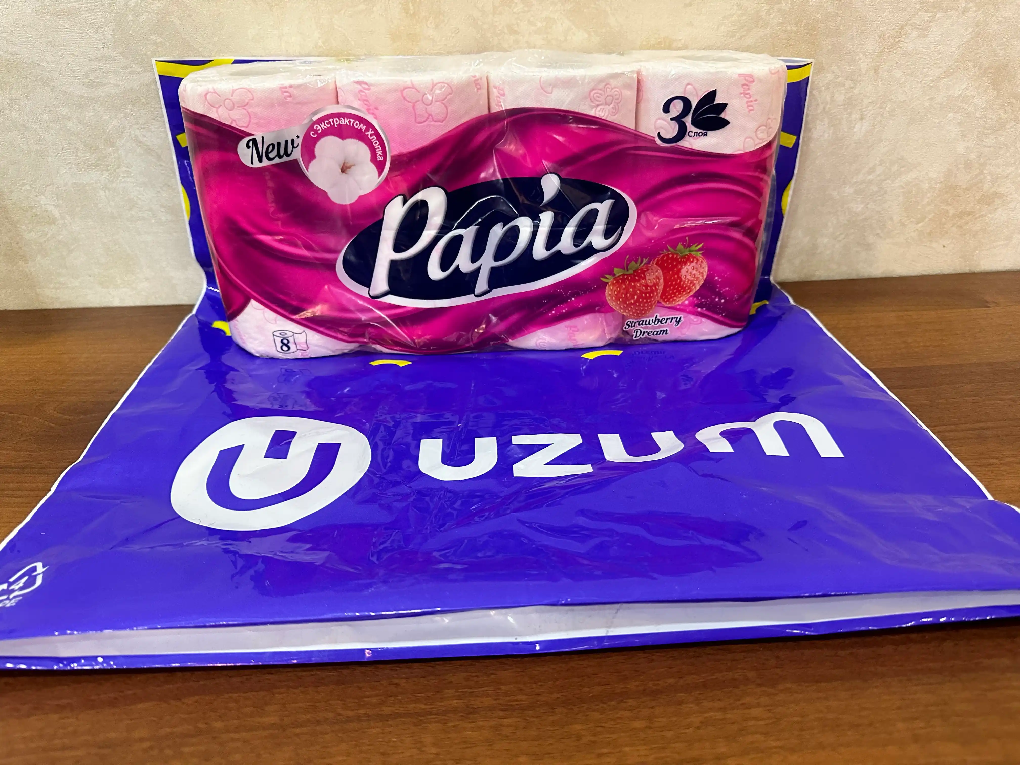 Tualet qog'ozi Papia qulupnay, 3 qatlam 8 dona