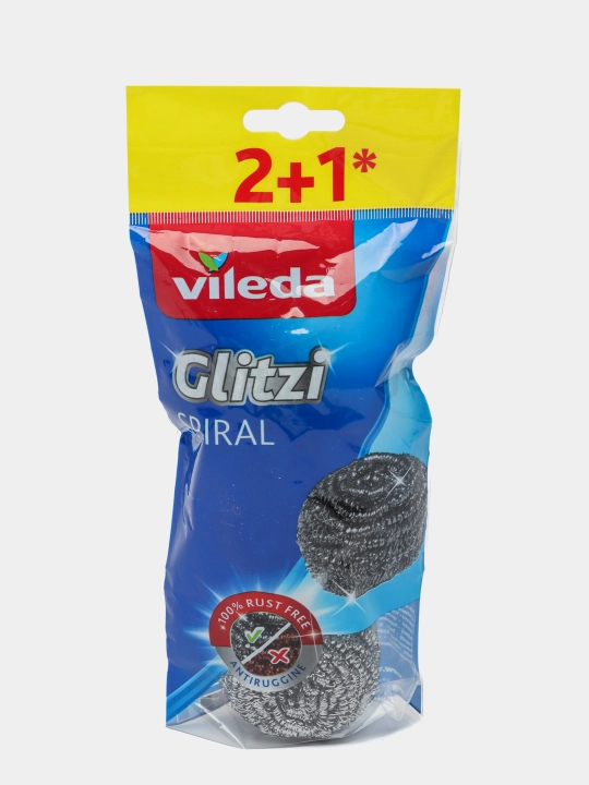 Vileda Glitzi Spiral metall gubkalar to'plami, 3 dona, spiralli, idishlarni tozalash uchun