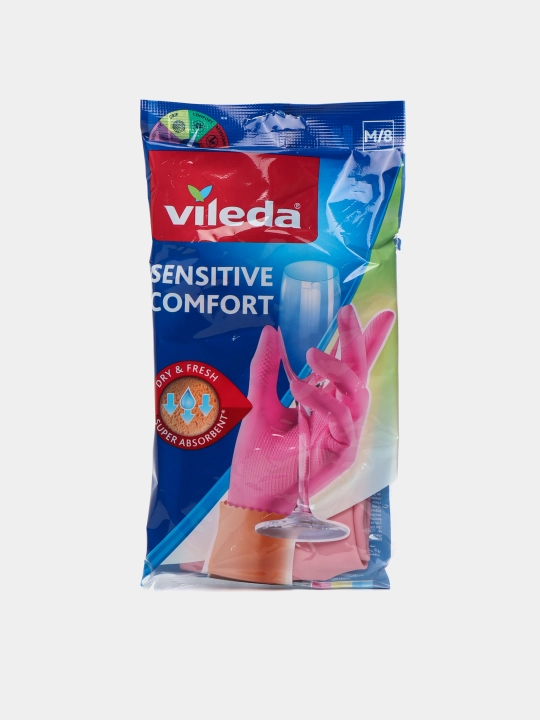 Vileda Sensitive Comfort Plus lateks qolqoplari, sezgir teri uchun, olcham M, 1 juft