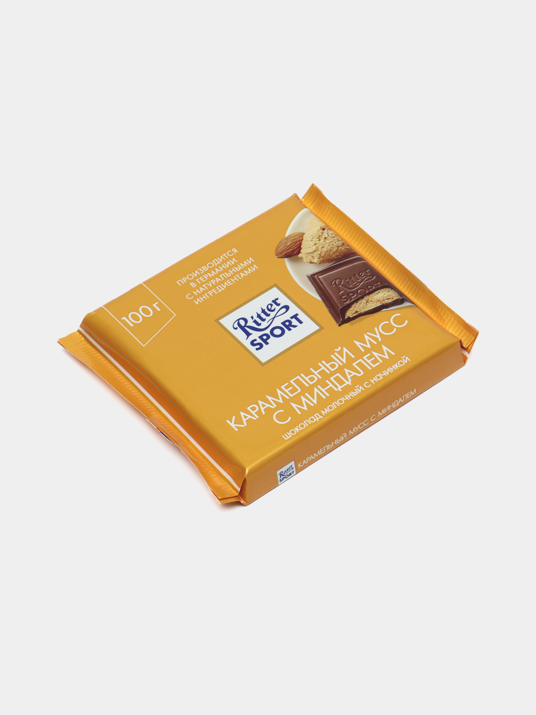 Ritter Sport sutli shokoladi, karamel mussi va bodom nachinka bilan, 100 g