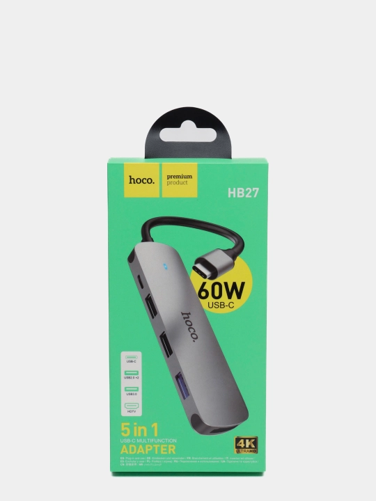 USB-hub adapter 5 tasi 1 da hoco. HB27 Type-C to HDMI+PD+USB3.0+USB2.0*2