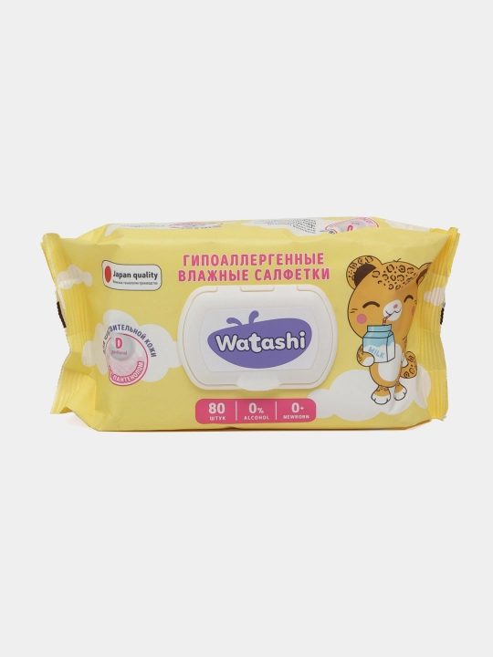Bolalar uchun nam salfetkalar Watashi, D-pantenol bilan, 80 dona - 