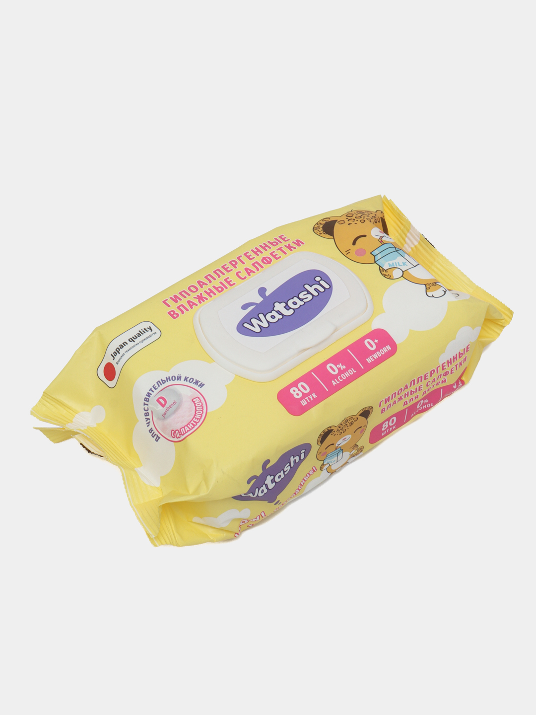 Bolalar uchun nam salfetkalar Watashi, D-pantenol bilan, 80 dona