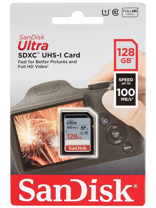 SanDisk Ultra SD flesh-disk, 128 GB, kamera uchun