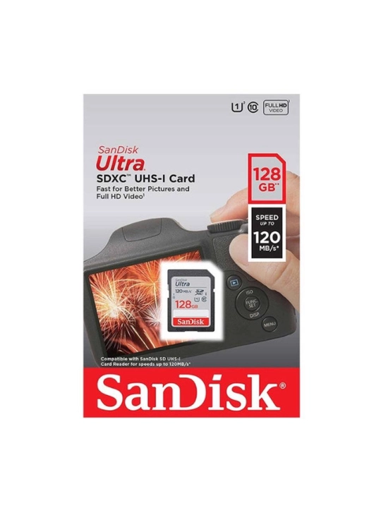 SanDisk Ultra SD flesh-disk, 128 GB, kamera uchun