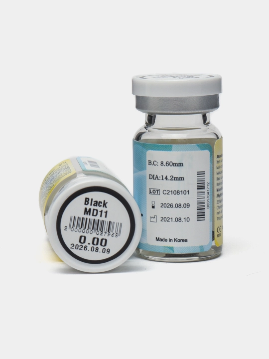 MD11 BLACK -0.00 Контактные линзы для красоты, черные, BC 8.6, DIA 14.2, 12 месяцев