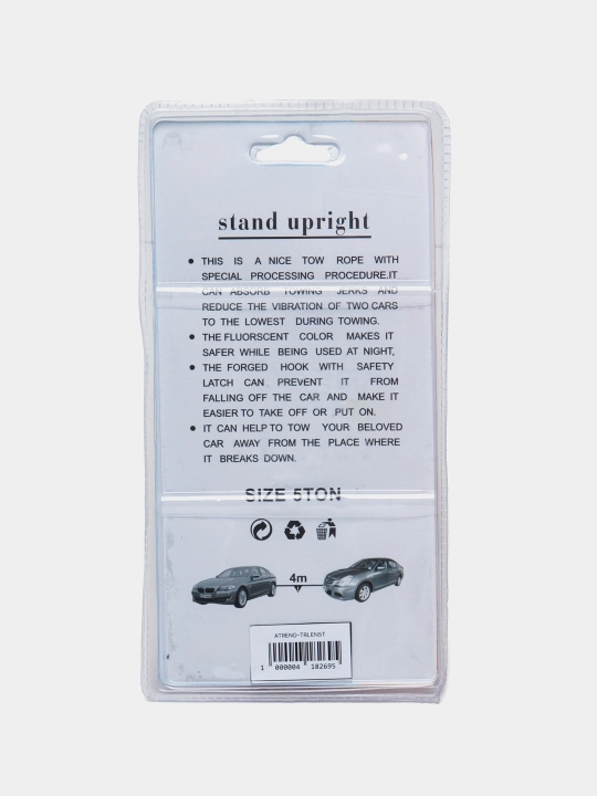 Avtomobil shatakka olish uchun tros, ikki ilgaklari bilan, 5 tonn gacha, uzunligi 4 m