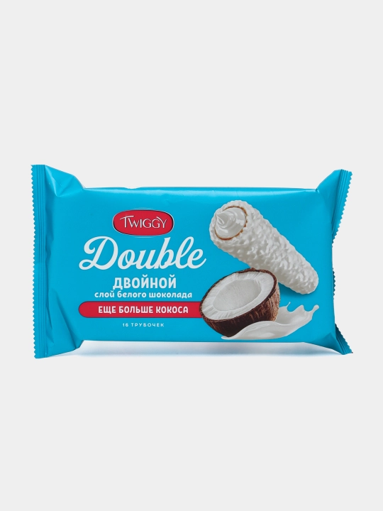 Вафельные трубочки с кокосом Twiggy Double в белом шоколаде РВК430, 185 г - 