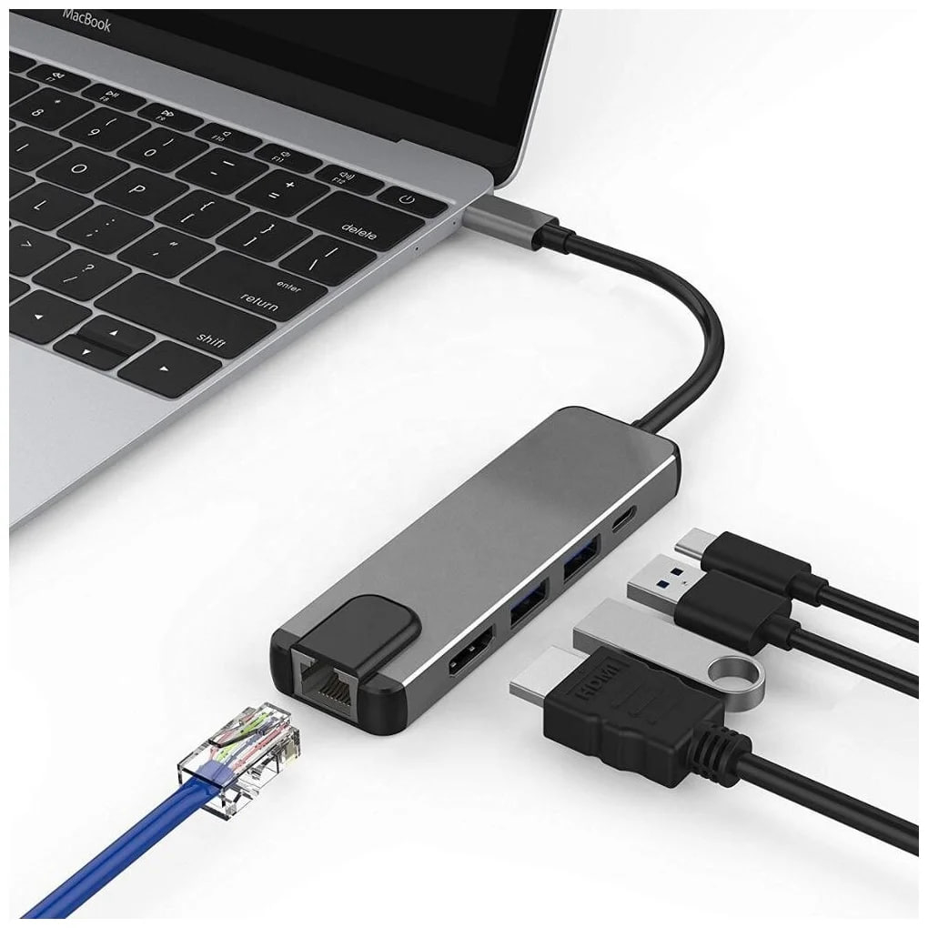 Купить Хаб переходник концентратор USB-C HUB с USB LANHDMI 4K, Зарядка ...