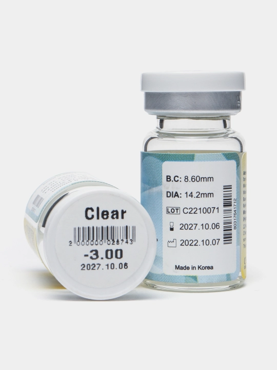 CLEAR -3.00 Premium shaffof kontakt linzalari BC 8.6, DIA14.2, 1 yil, 2 ta linzalar