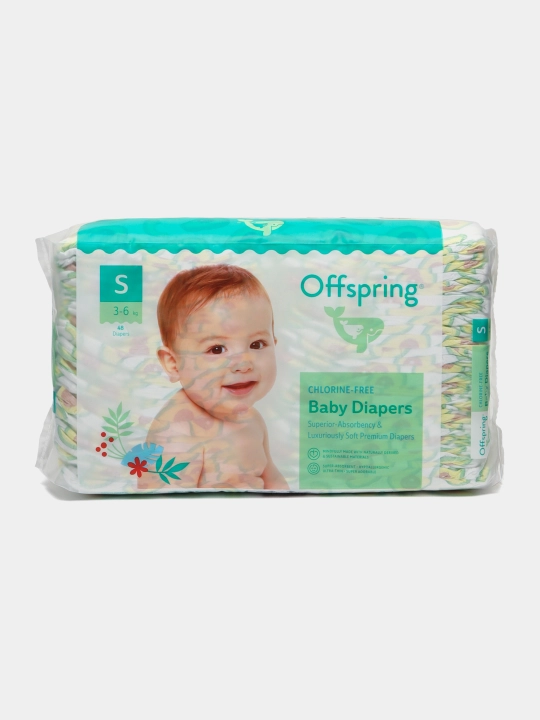 Детские подгузники Offspring, расцветка авокадо, S, 3 - 6 кг, 48 шт