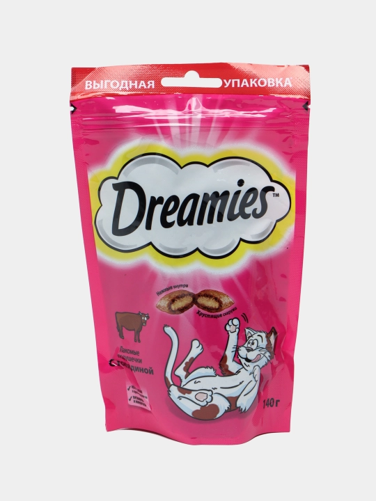 Лакомство для кошек Dreamies, подушечки с говядиной, 140 г, 5 штук - 