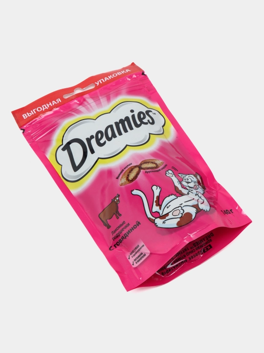 Лакомство для кошек Dreamies, подушечки с говядиной, 140 г, 5 штук