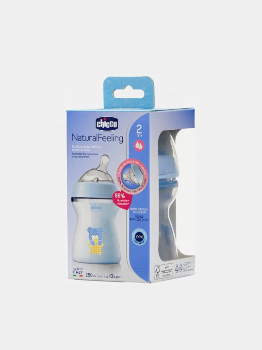 Plastik shisha Chicco Natural Feeling, o'rtacha oqim, 2 oy+, 250 ml