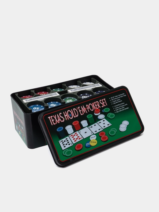 Poker uchun to'plami Texas Hold'em Poker Set, nominal qiymati bo'lgan 200 ta fishka
