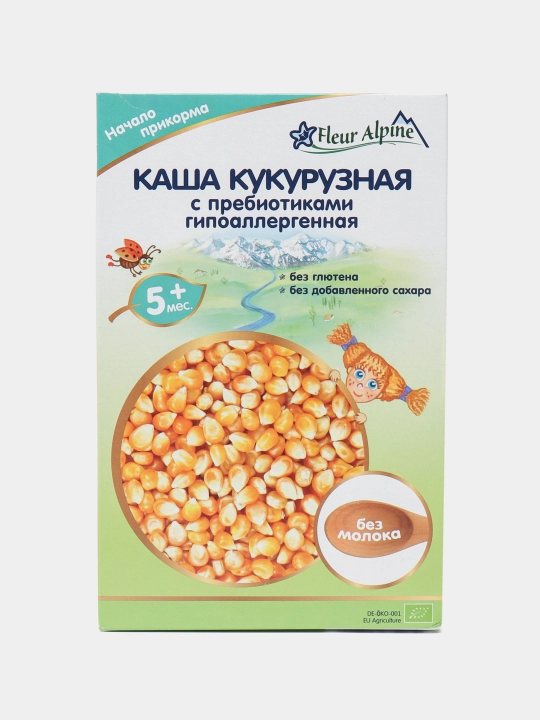 Sutsiz makkajo'xori bo'tqasi Fleur Alpine, prebiyotiklar bilan gipoallergen, 5 oydan boshlab, 175 g - 