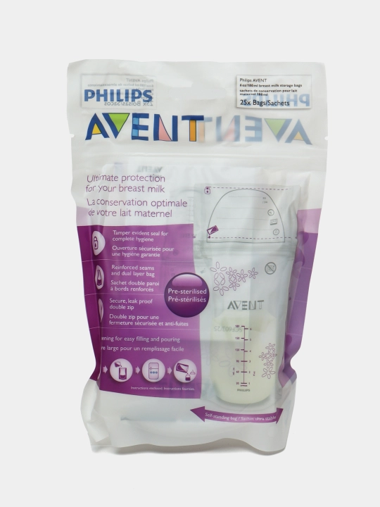 Ona sutini saqlash uchun paketlar Philips Avent, 25 dona