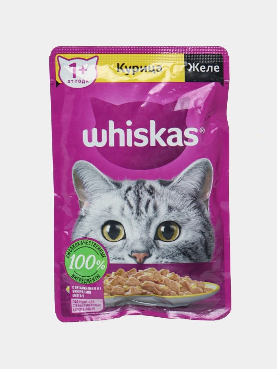 Влажный корм Whiskas для взрослых кошек (с кусочками курицы в желе), 75г 24 шт - 