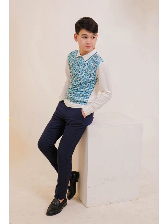 O'g'il bolalar uchun polo, uzun yengli, 11-14 yosh uchun