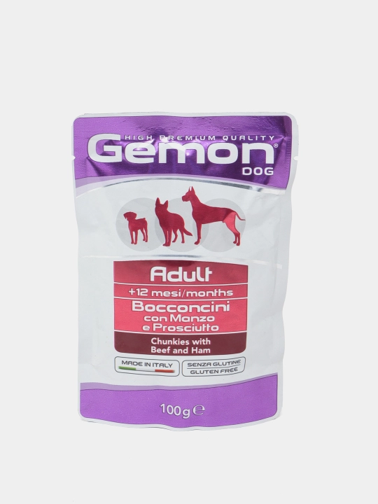 kattalar itlari uchun nam ovqat German Adult mol, mol go'shti va jambon bo'laklari, 100 g - 