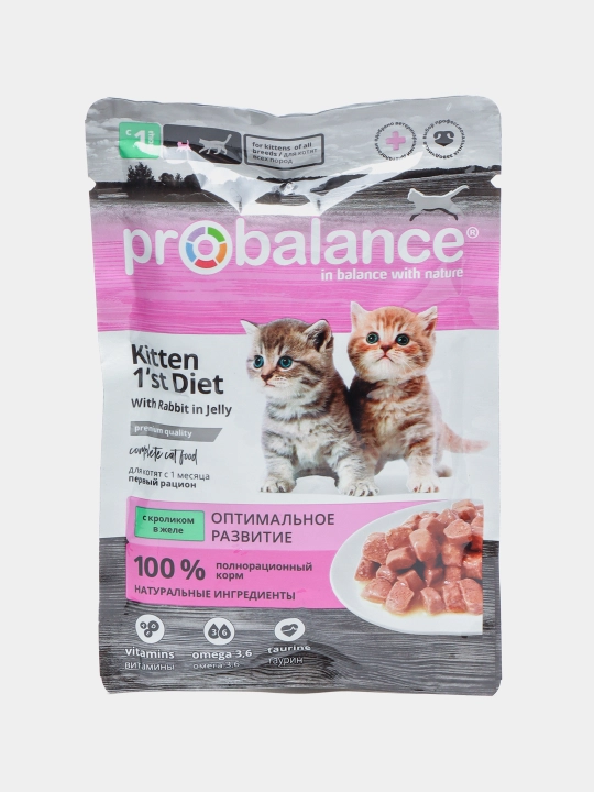Влажный корм Probalance для котят всех пород, кусочки кролика в желе, 85 гр 24 шт - 