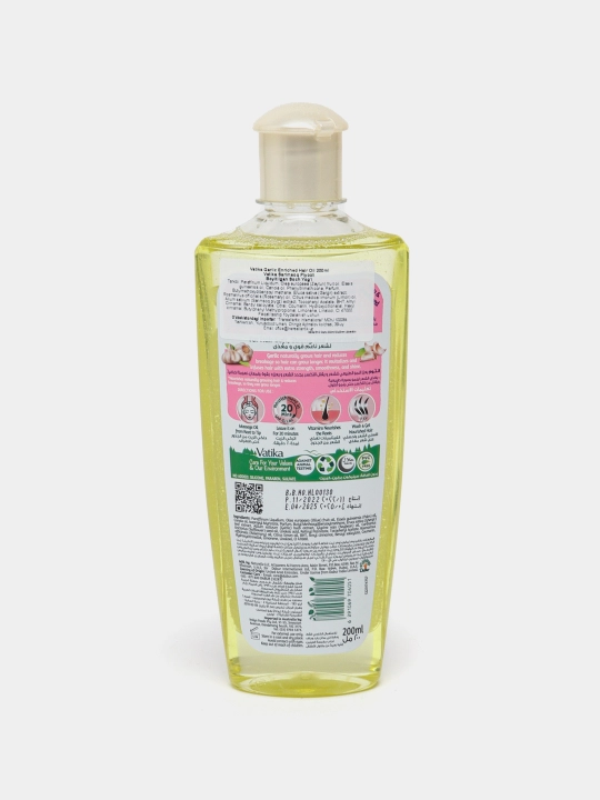 Soch yog'i Dabur Vatika Garlic, sarimsoq bilan, mustahkamlash va o'stirish uchun, 200 ml