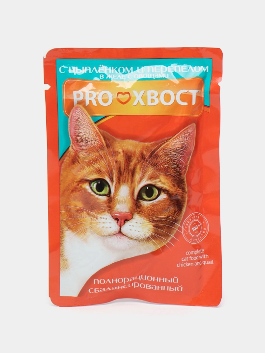 Корм для кошек PROхвост с цыпленком и перепелом в желе с овощами, 85 г, 24 шт - 
