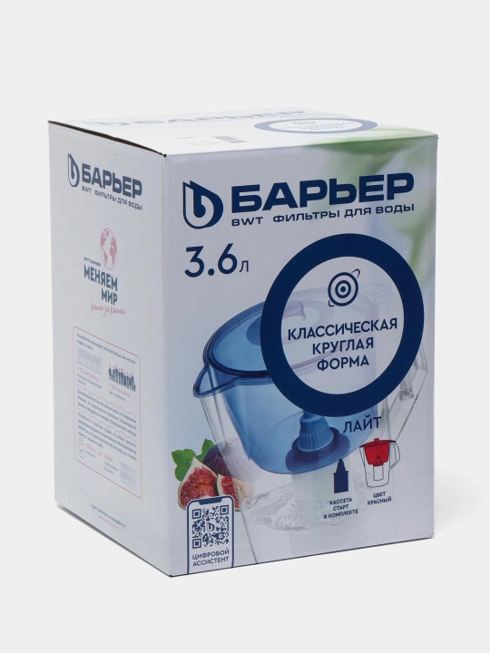 Suv uchun filtrli ko'za Барьер LAYT kartrij bilan, qizil, 3.6 litr