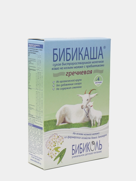 Grechkali bo'tqa Bibikol Bibikasha, echki sutidan prebiyotiklar bilan, 4 oy+, 200 gr