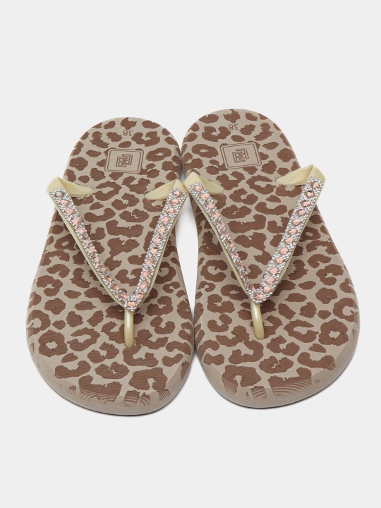 Сланцы женские Evars Safari Cheetah Strass, кожаный, песочно-золотистый