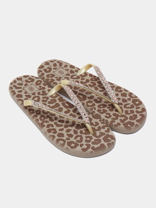 Сланцы женские Evars Safari Cheetah Strass, кожаный, песочно-золотистый - 