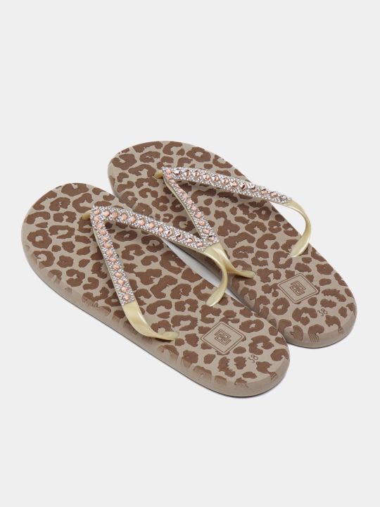 Сланцы женские Evars Safari Cheetah Strass, кожаный, песочно-золотистый