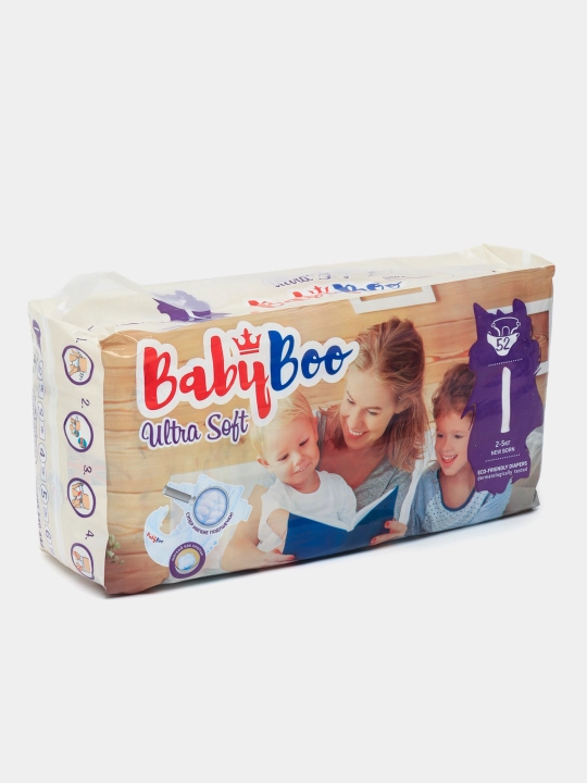 Подгузники BabyBoo UltraSoft на липучках, для новорожденных, №1, 2-5 кг, 52 шт