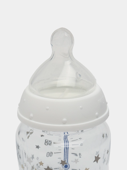 NUK First Choice Plus butilkasi, shisha, harorat nazorati, 120 ml, 0-6 oylar, silicon, M
