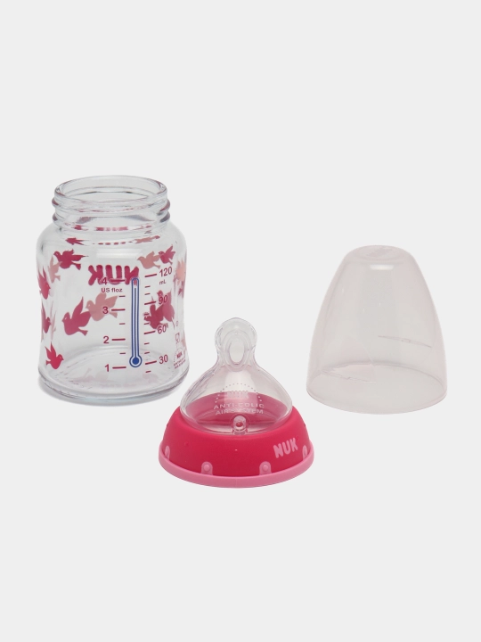 NUK First Choice Plus butilkasi, shisha, harorat nazorati, 120 ml, 0-6 oylar, silicon, M
