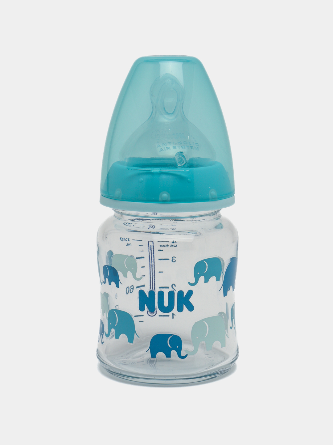 NUK First Choice Plus butilkasi, shisha, harorat nazorati, 120 ml, 0-6 oylar, silicon, M - 