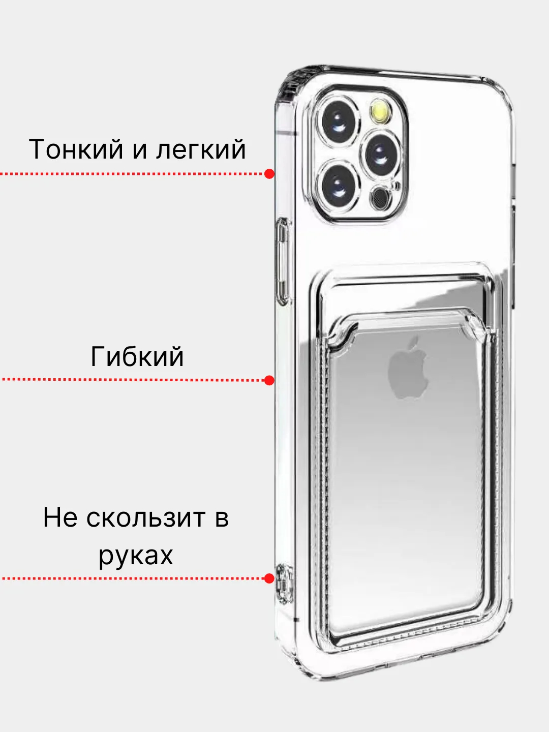 Чехол для iPhone 6/7/8, X, 11, 12, 13, 14, 15 mini Pro Max, прозрачный с  карманом для карт купить по низким ценам в интернет-магазине Uzum (357592)