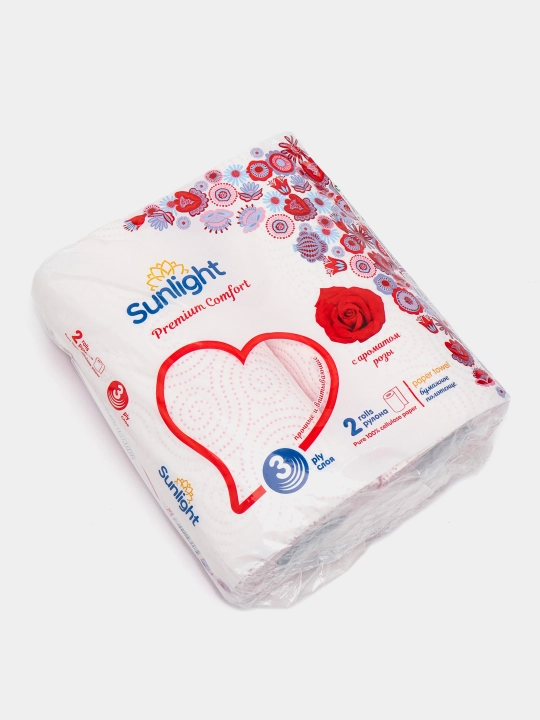Qog'oz sochiqlar Sunlight Premium comfort, atirgul xushbo'yligi 3 qatlamli, 2 rulon