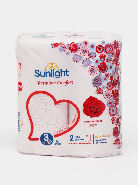 Qog'oz sochiqlar Sunlight Premium comfort, atirgul xushbo'yligi 3 qatlamli, 2 rulon