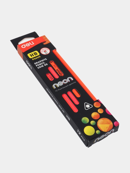 Карандаш с ластиком Deli Neon HB U51600, 12 шт