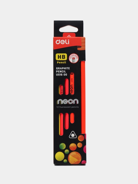 Карандаш с ластиком Deli Neon HB U51600, 12 шт - 