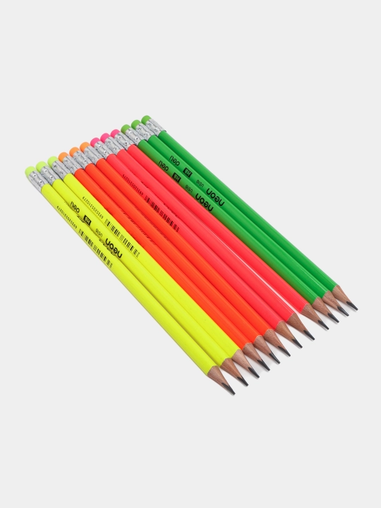 Карандаш с ластиком Deli Neon HB U51600, 12 шт